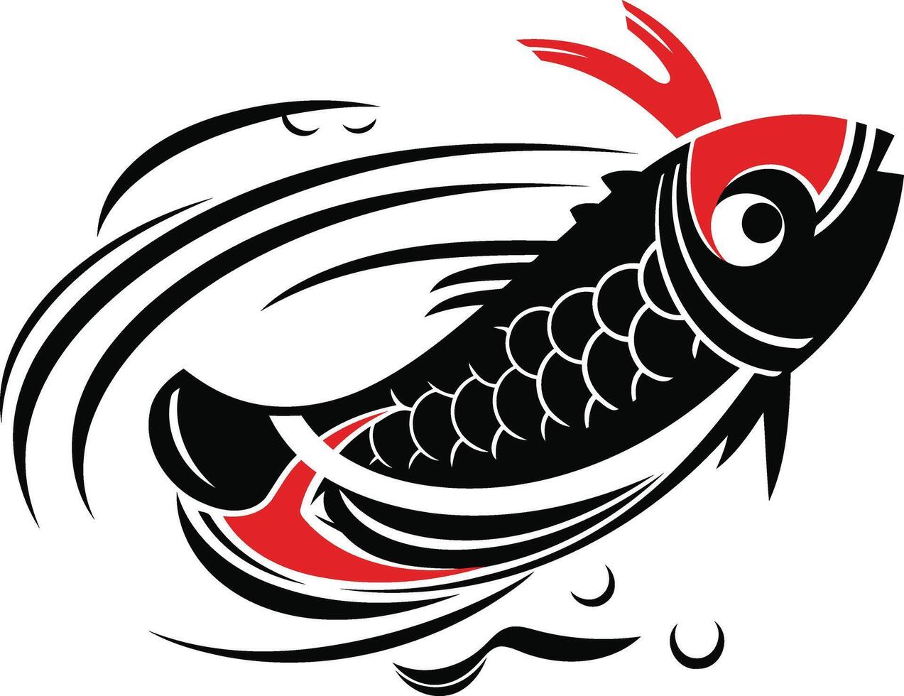 Black and Red Fish with Swirling Water vector