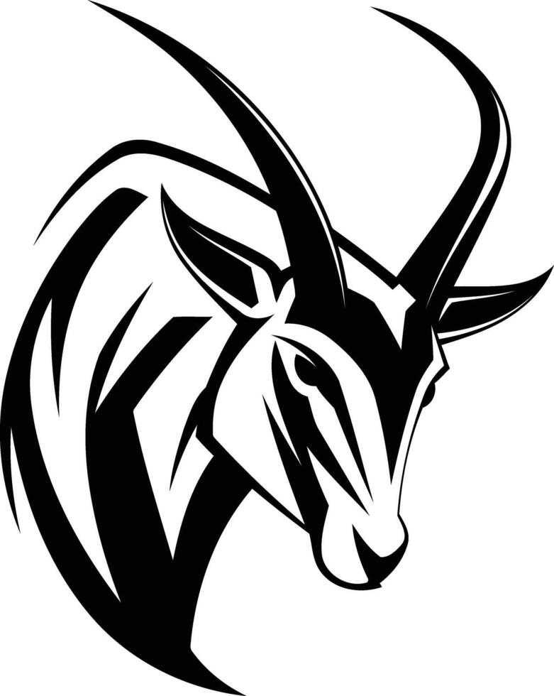 Black and white stylized illustration of an antelope head vector