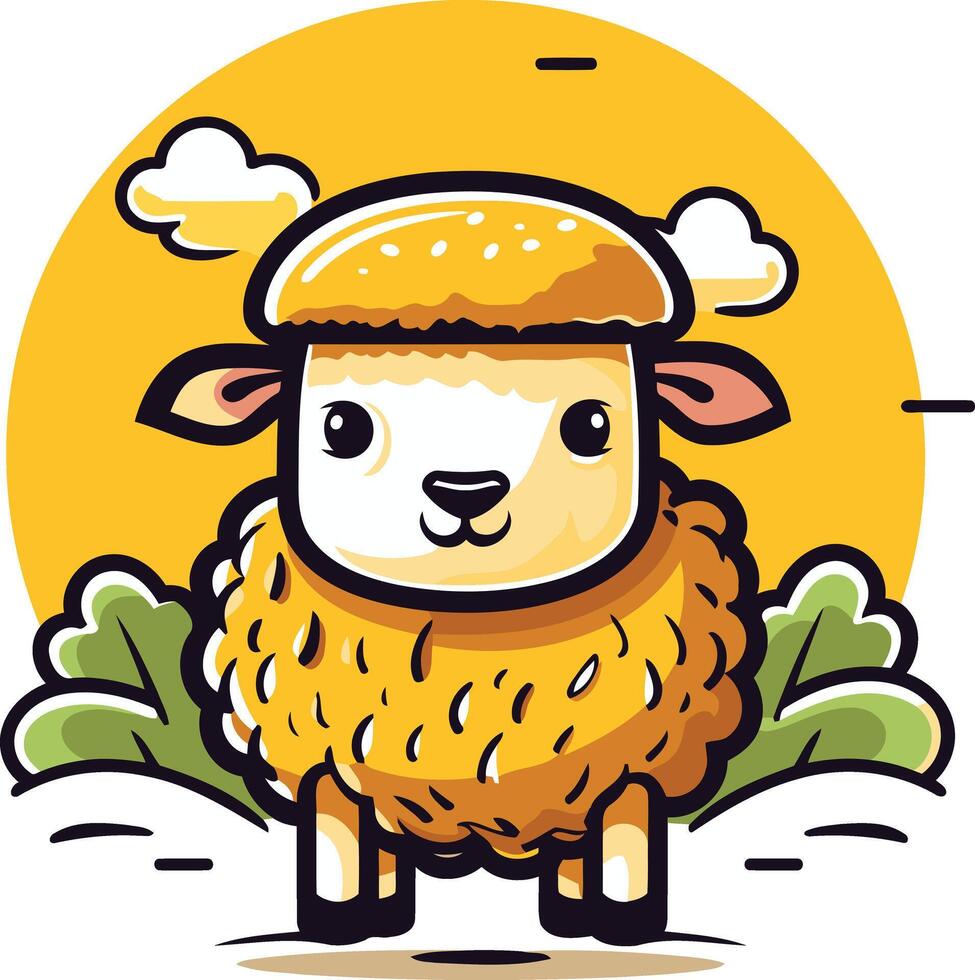 Cute Cartoon Sheep in a Sunny Meadow vector