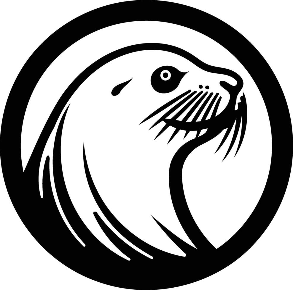 Stylish black and white element illustration of a seal's head in a circle vector