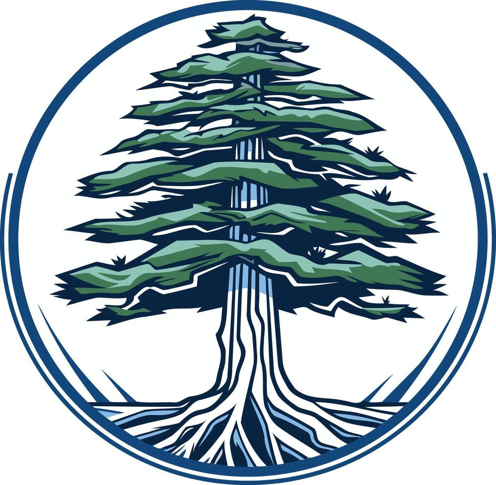 Cedar Tree Symbol with Deep Roots vector