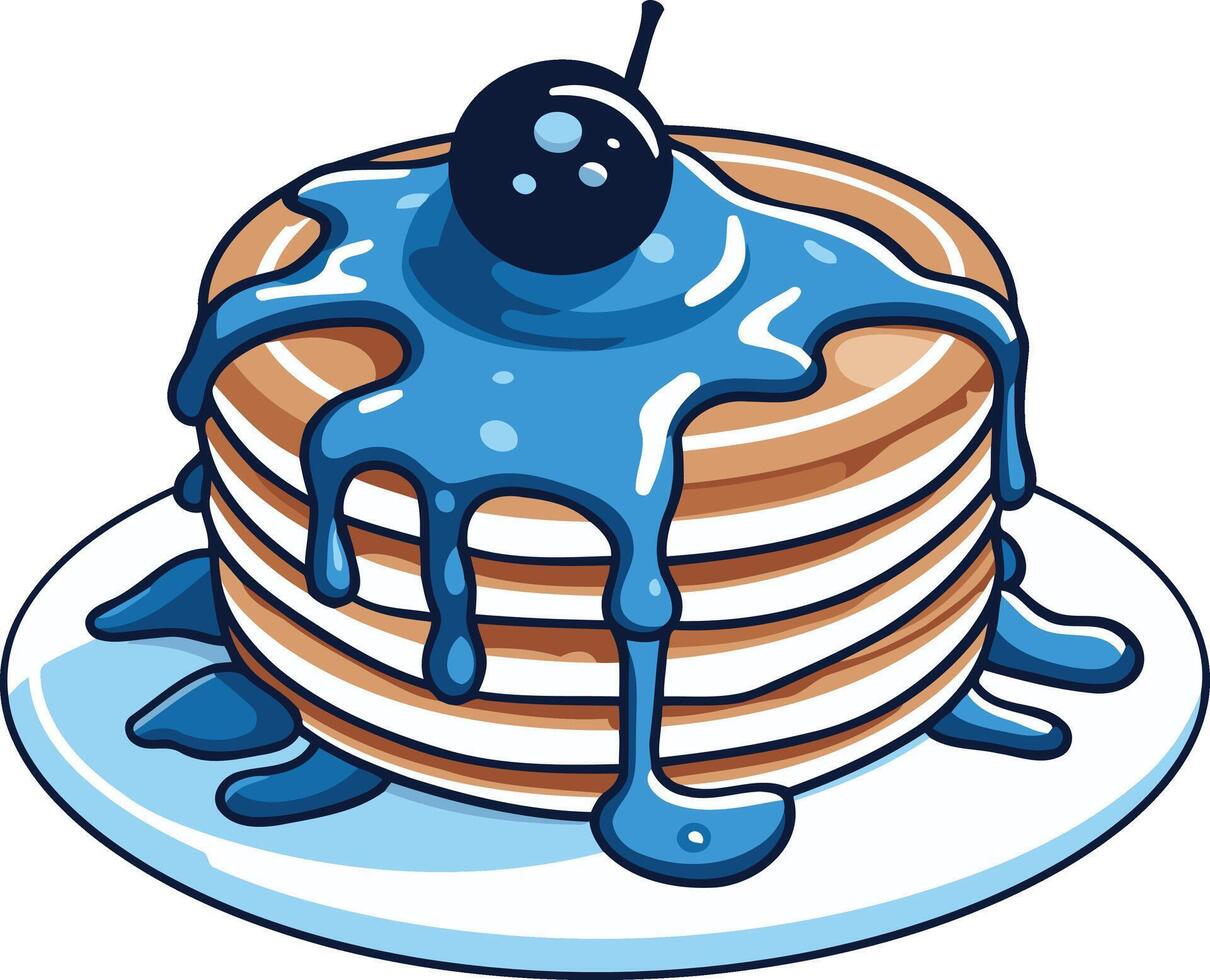 Stack of Pancakes with Blue Syrup and Cherry vector