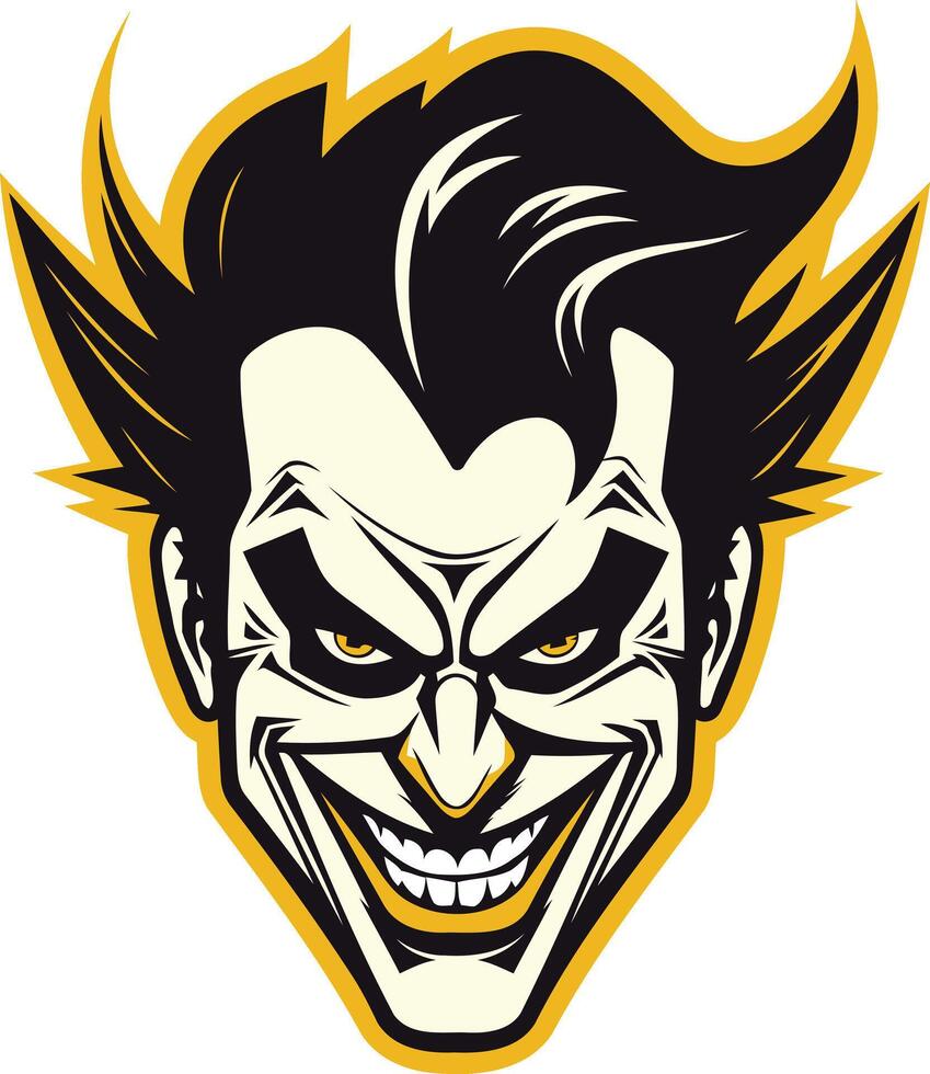 Evil Grinning Man with Black Hair and Yellow Outline vector