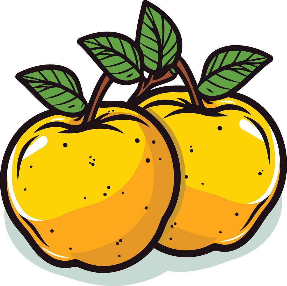 Two Yellow Apples with Green Leaves vector