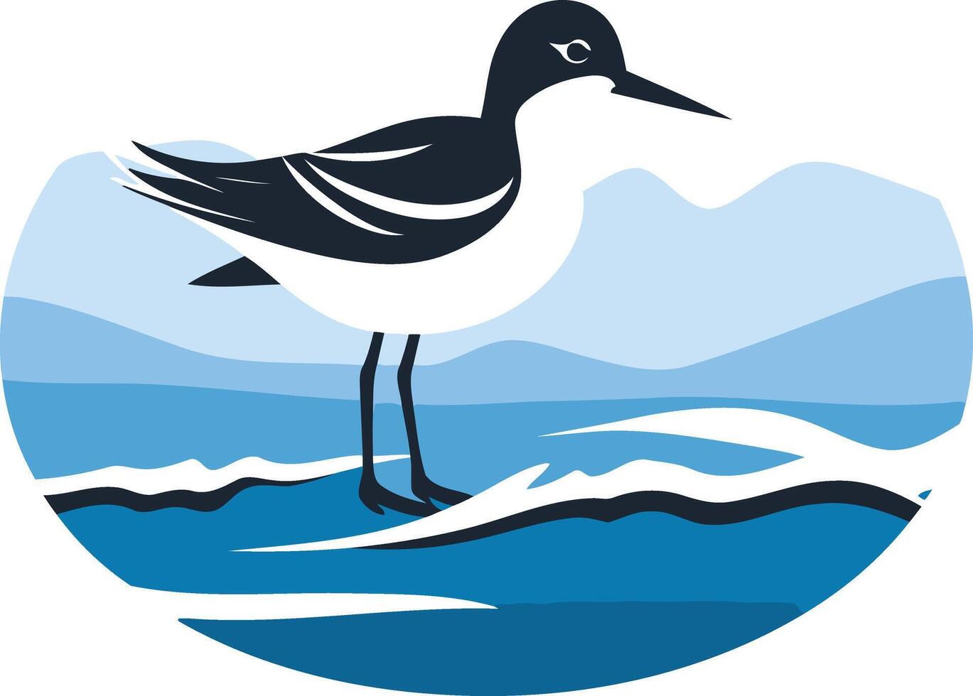 Shorebird Silhouette in Coastal Landscape vector