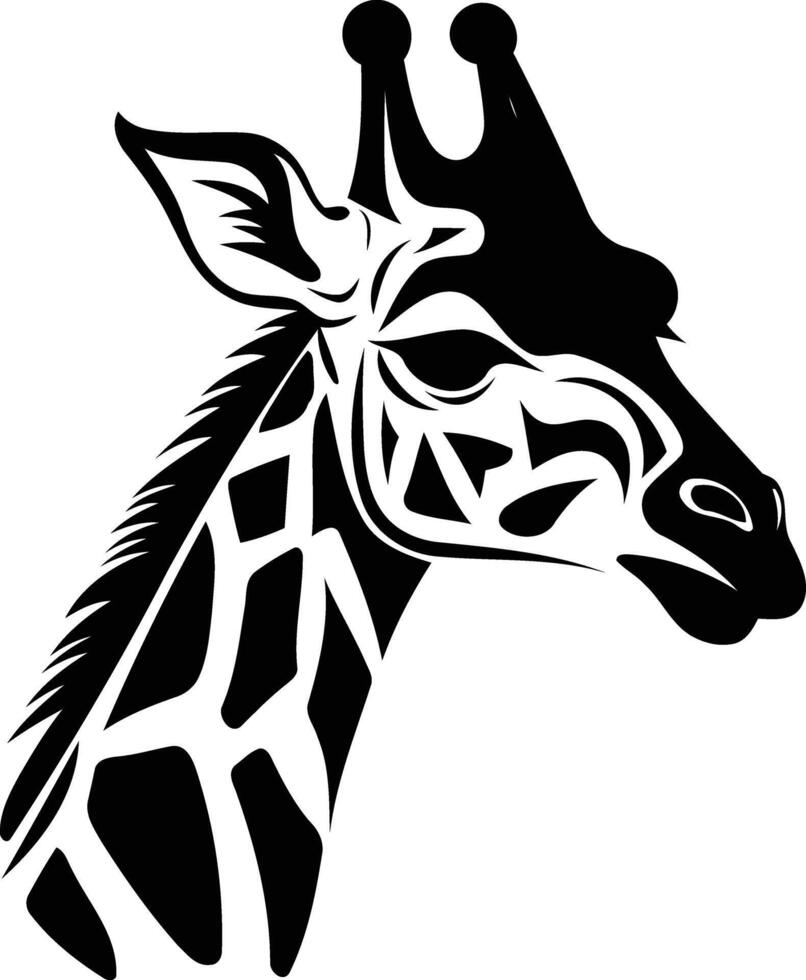 Bold black and white silhouette of a giraffe's head, perfect for creating striking designs vector