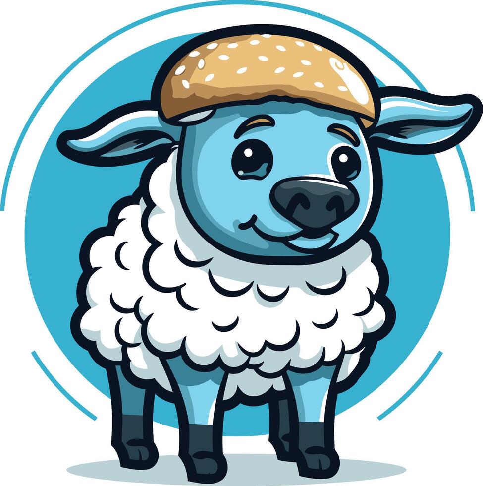 Cute Cartoon Sheep Wearing a Burger Bun vector
