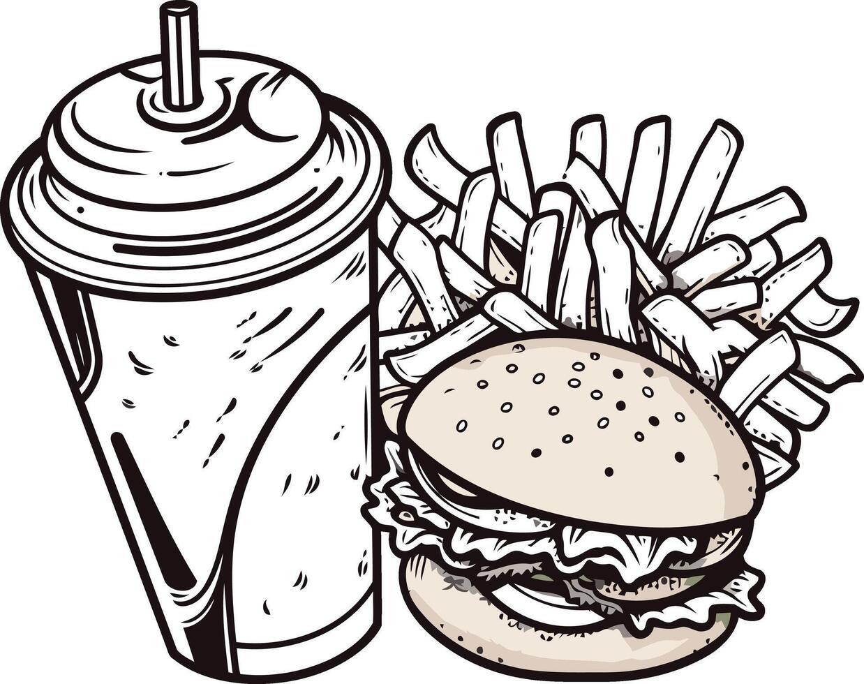 Burger, Fries and a Drink Cartoon Illustration vector