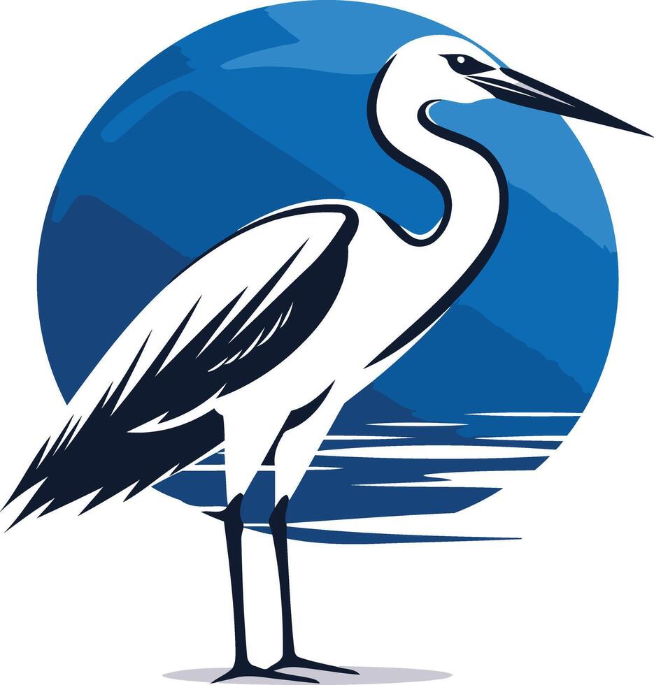 Elegant White Heron Silhouette with Blue Water Background vector