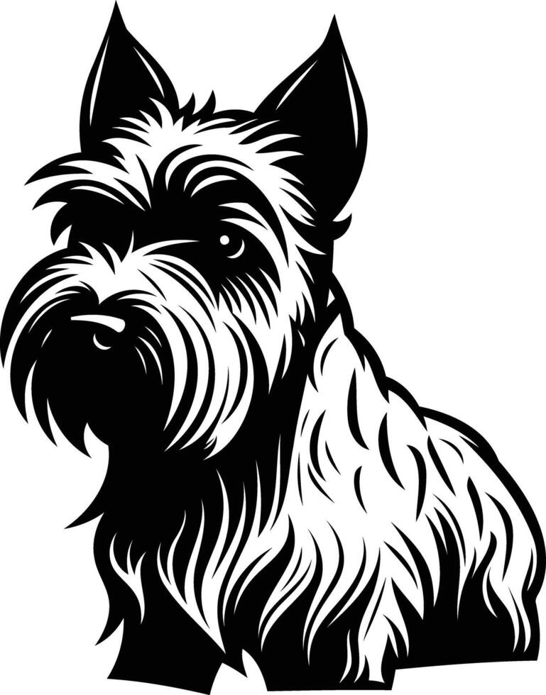 A striking silhouette of a schnauzer, captured in black and white vector