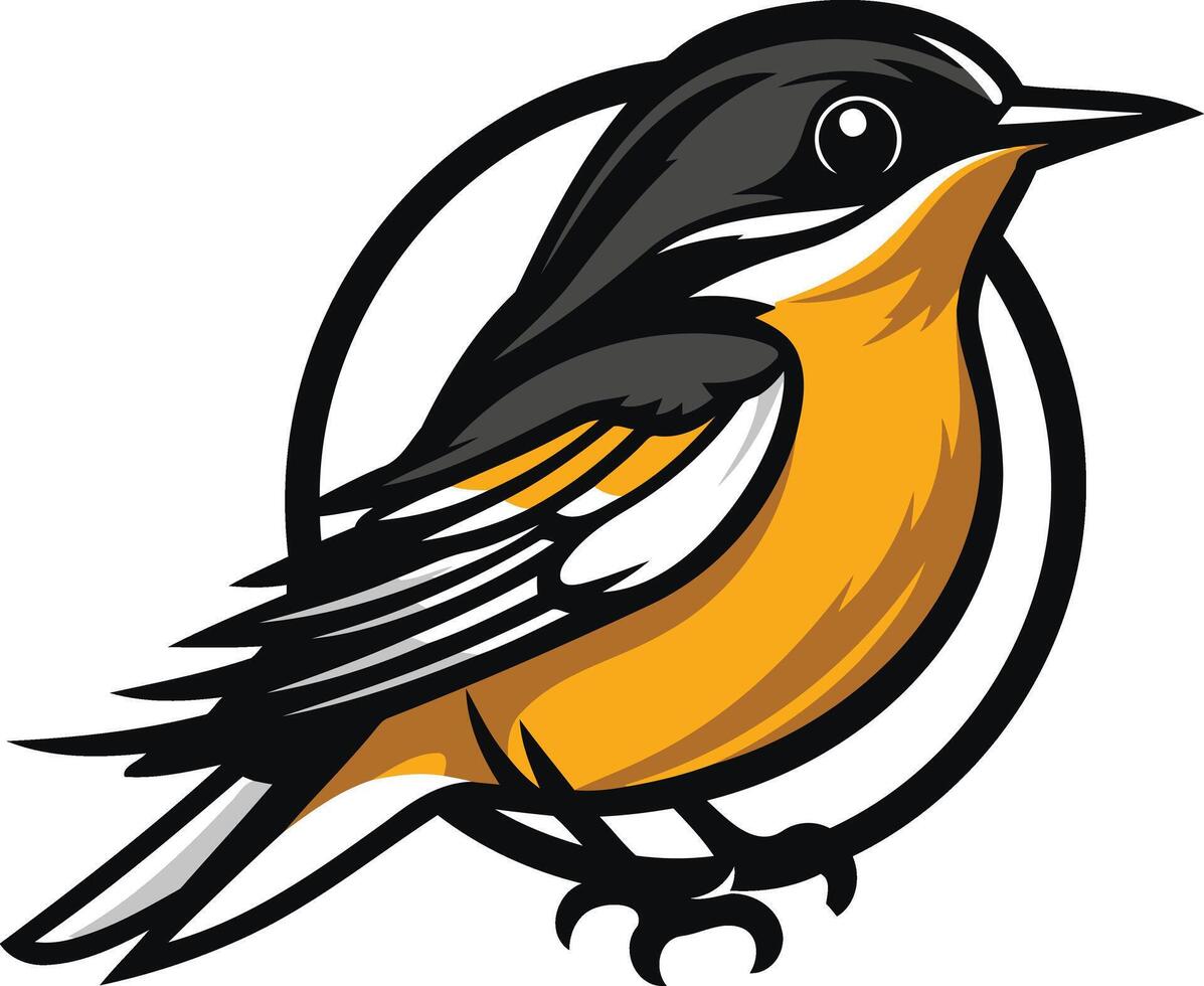 Cartoon Illustration of a Yellow Bird with Black and White Markings vector