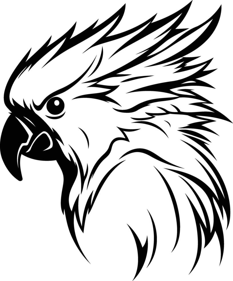 Black and White Illustration of a Cockatoo's Head vector