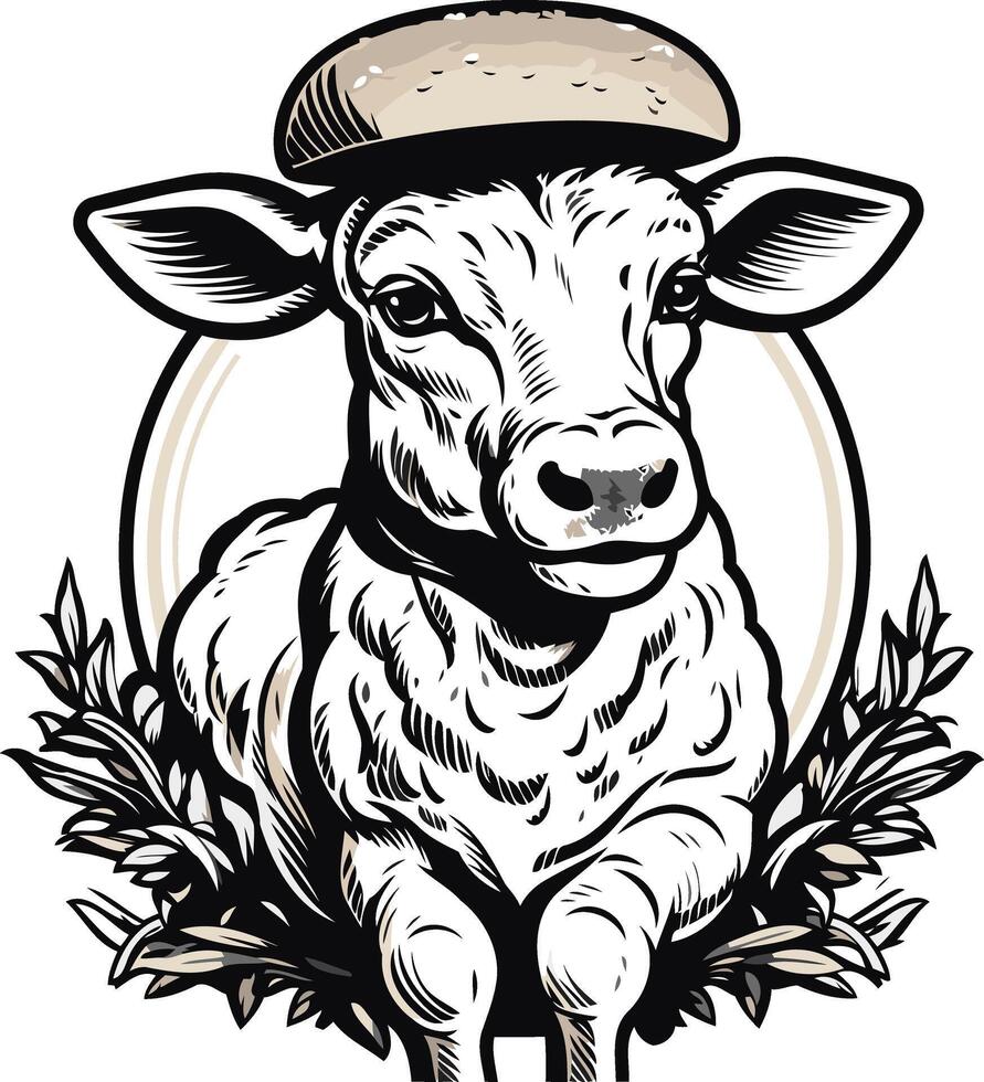A Calf Wearing a Hat vector