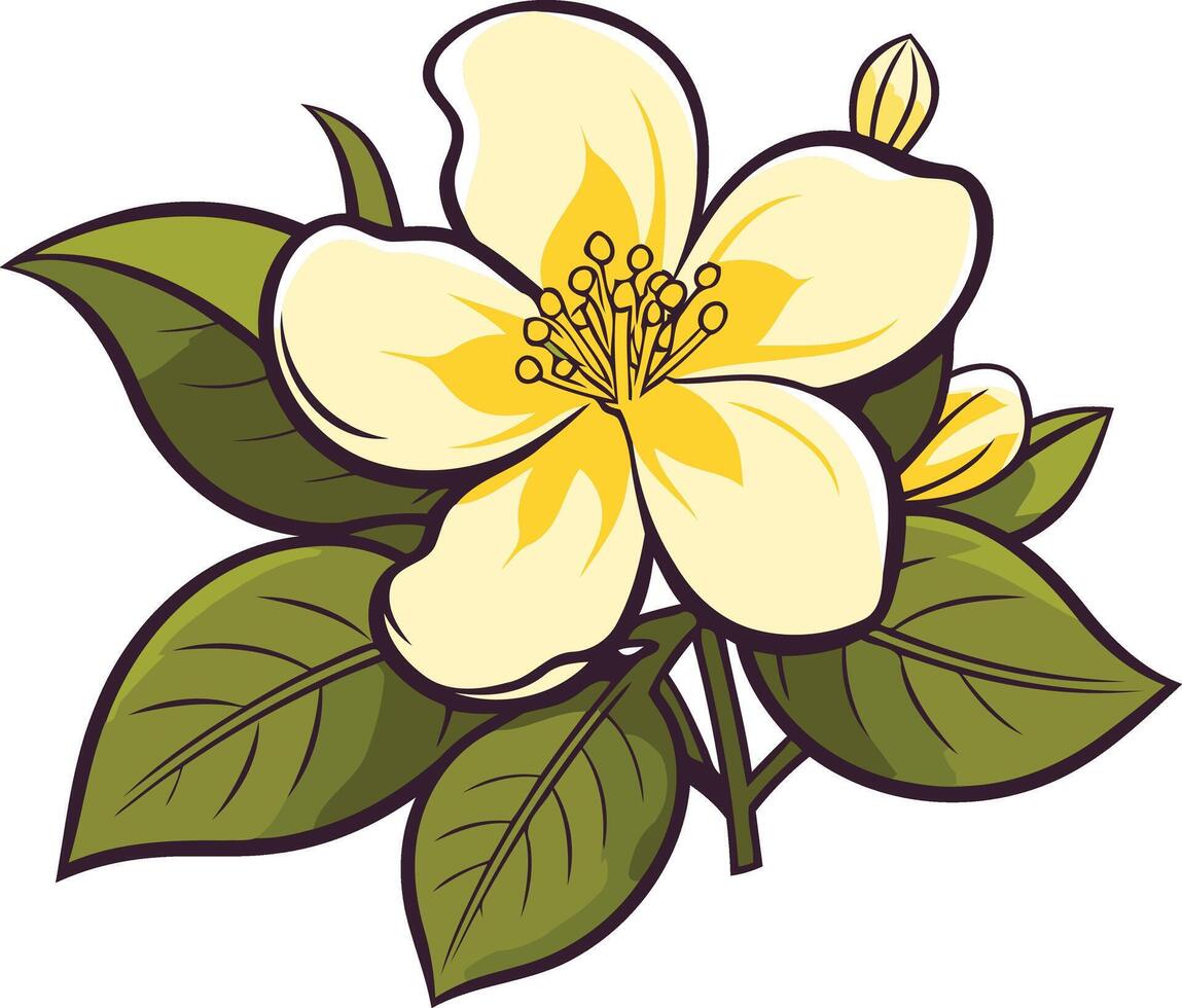 Vibrant Yellow Flower with Green Leaves vector