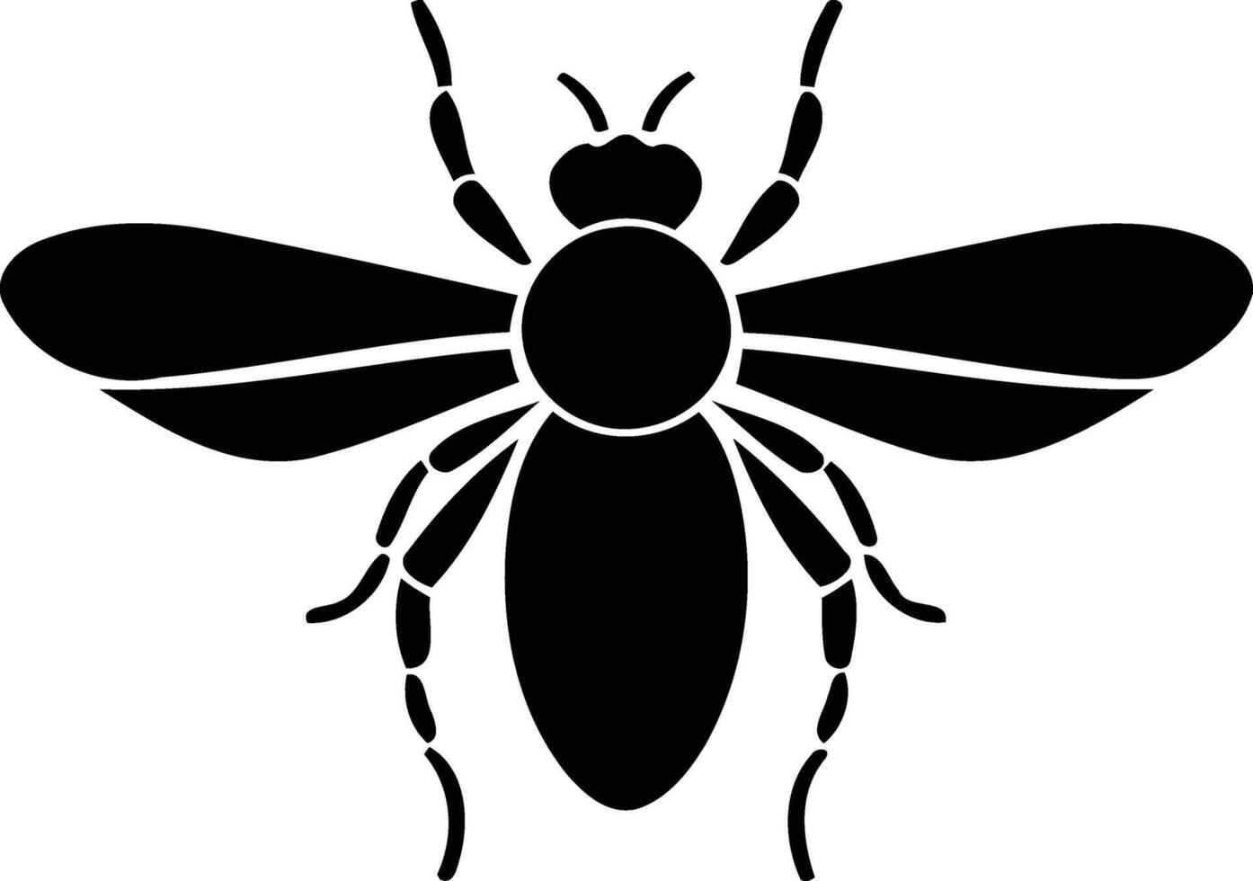Simple black and white silhouette of a bee, perfect for use in logo design, iconography, and educational materials vector