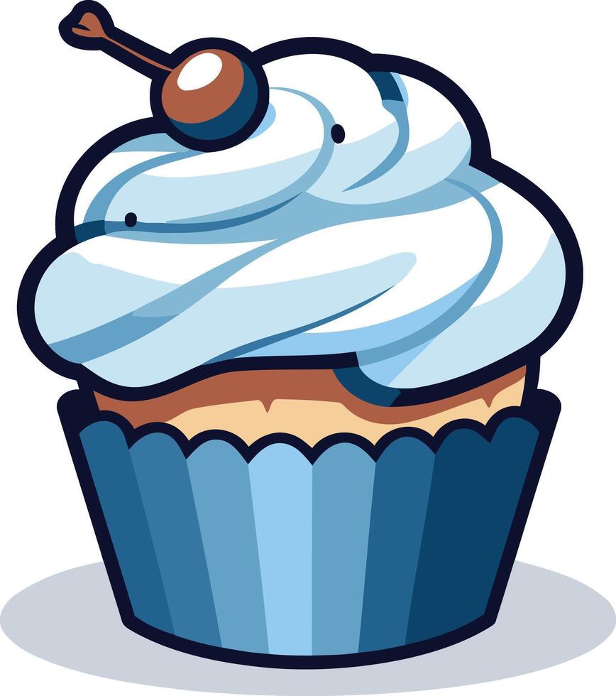 Blue and White Cupcake with Cherry Topper vector