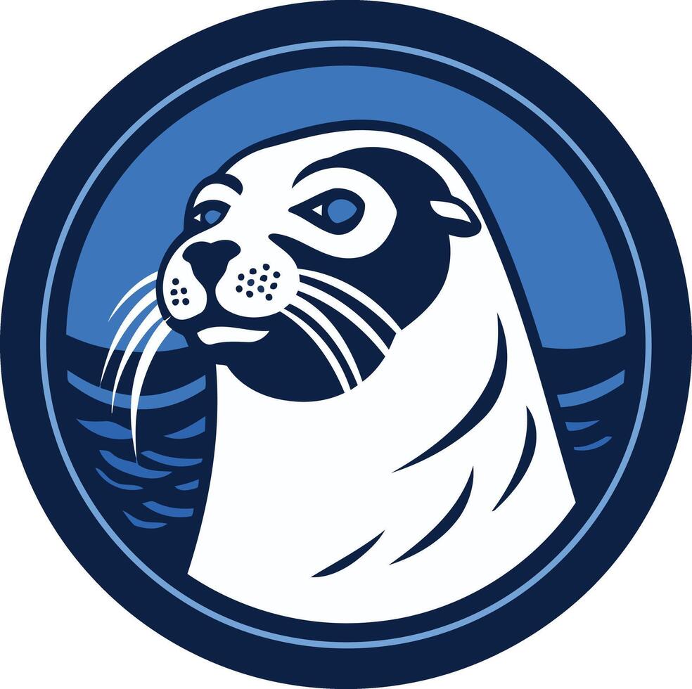 Seal Head in Circle Blue and White vector