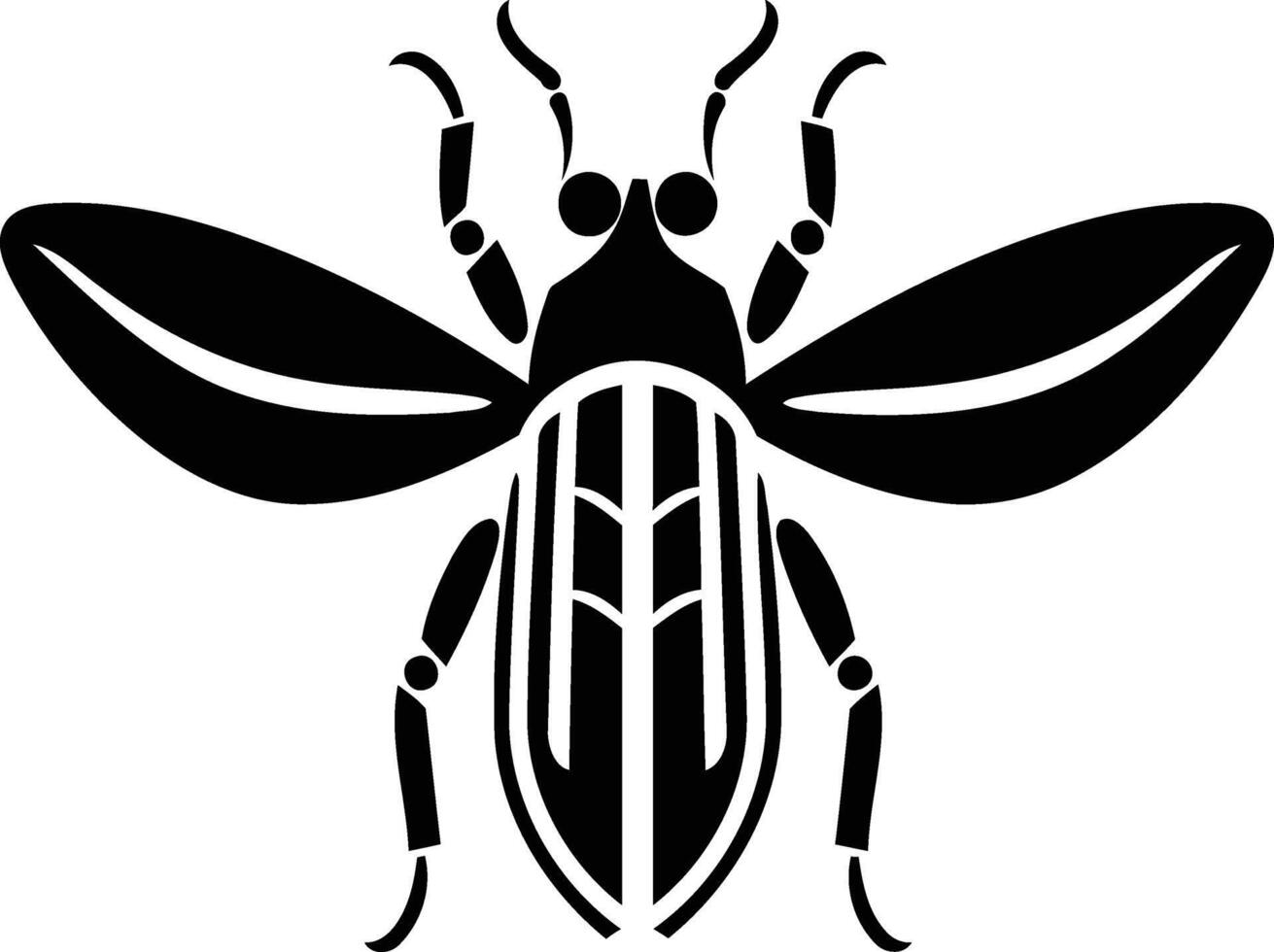 A stylized, black and white silhouette of a beetle with spread wings vector