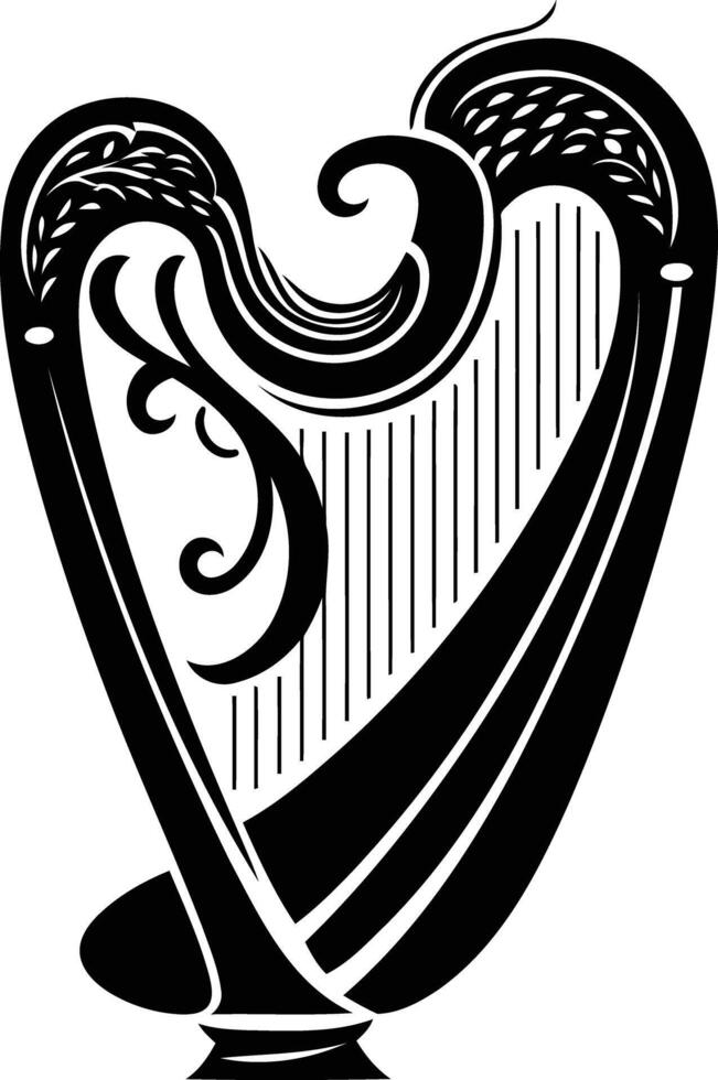 A simple yet elegant black and white illustration of a celtic harp vector