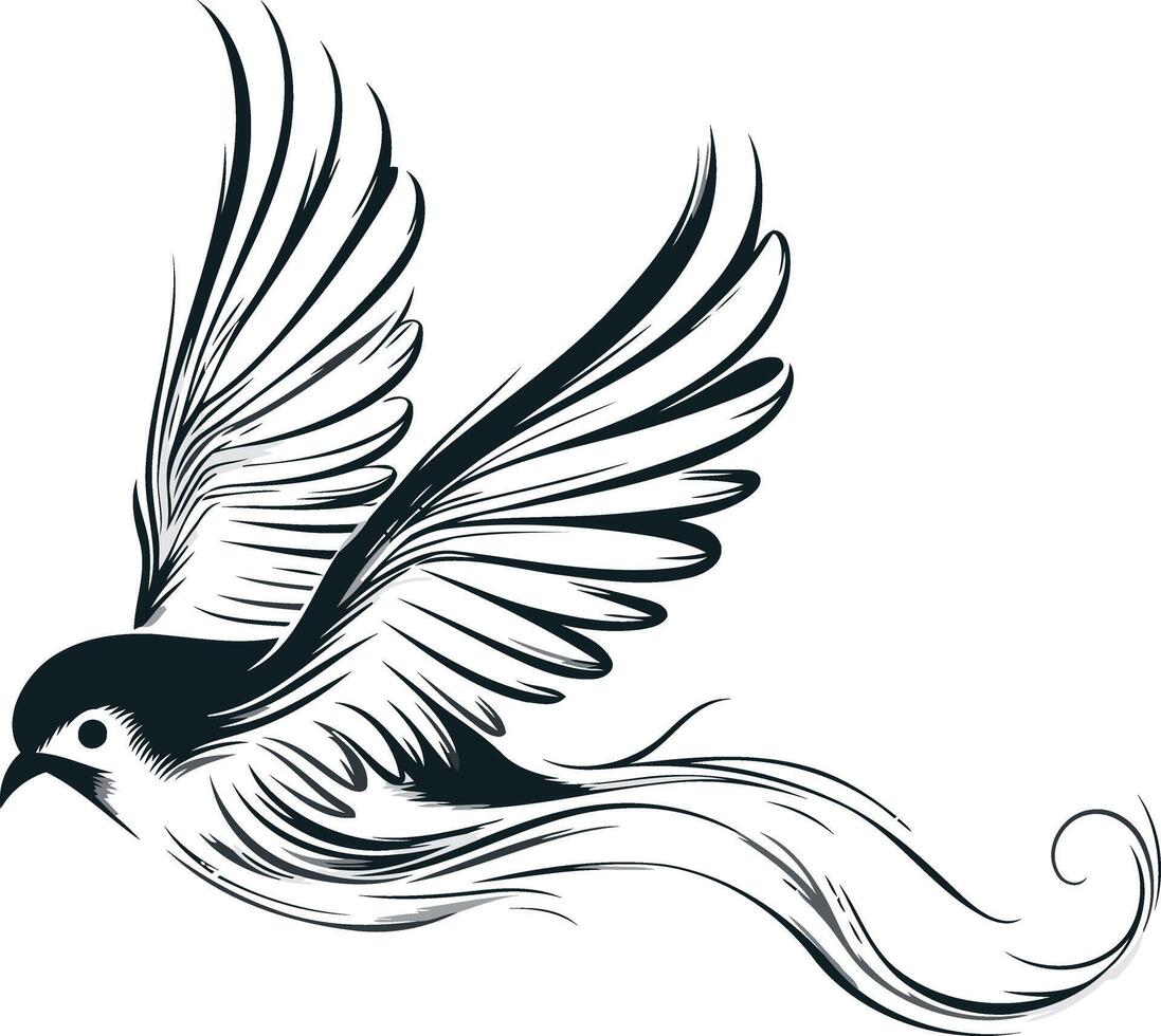 Stylized Black and White Bird in Flight vector