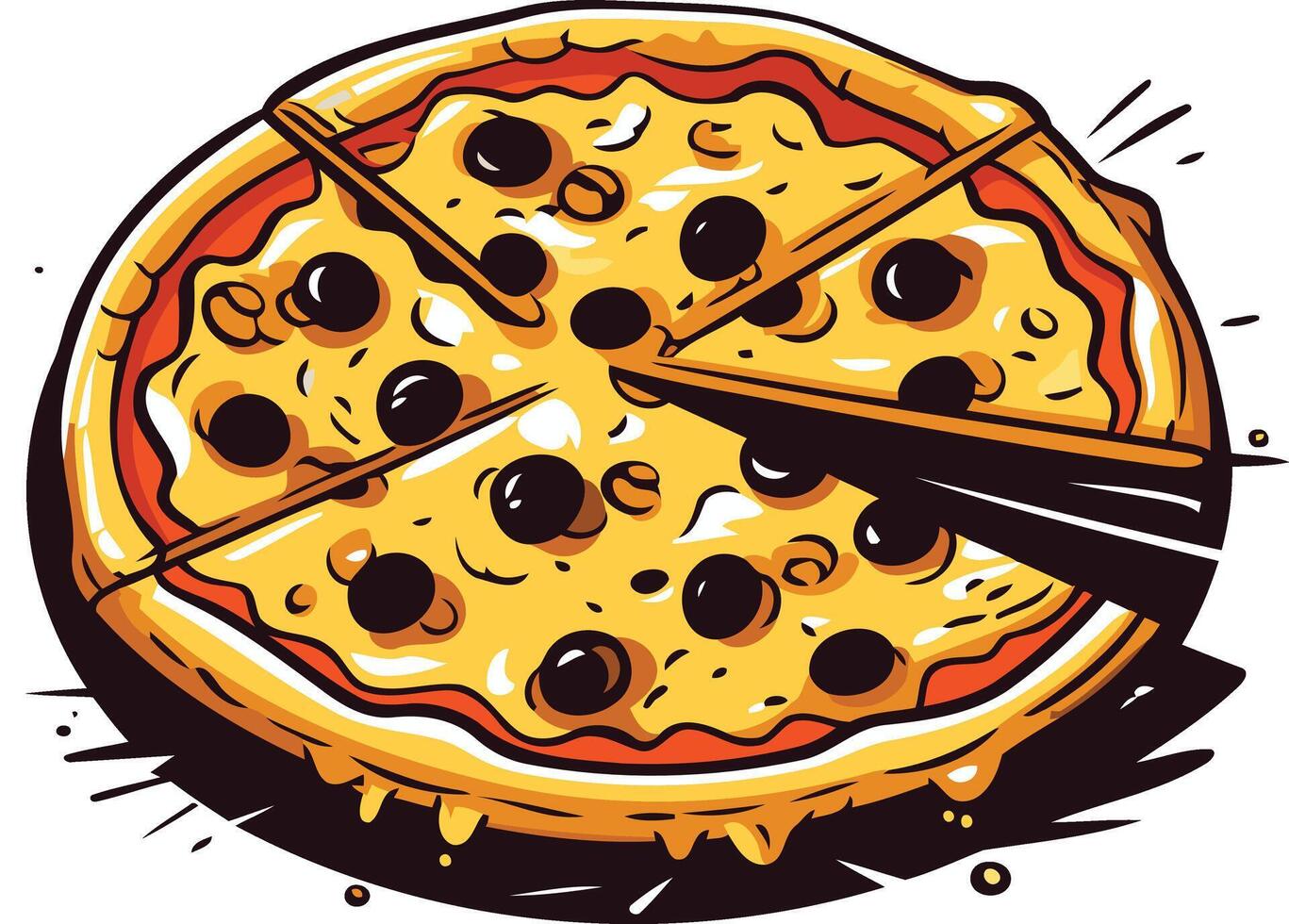 Delicious Pizza with Olives and Melted Cheese vector