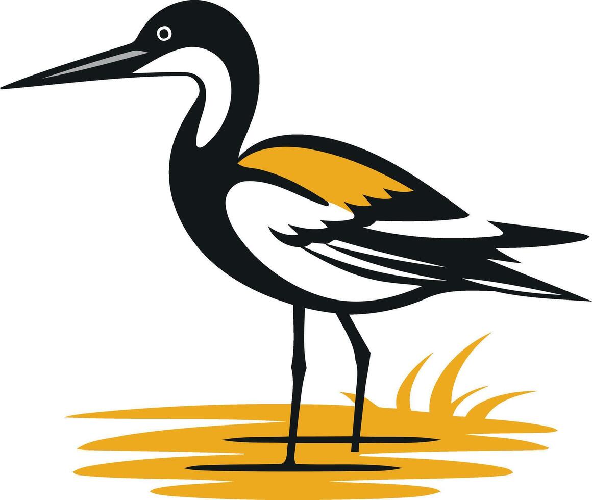 Illustration of a Black Necked Stilt Standing in Water vector