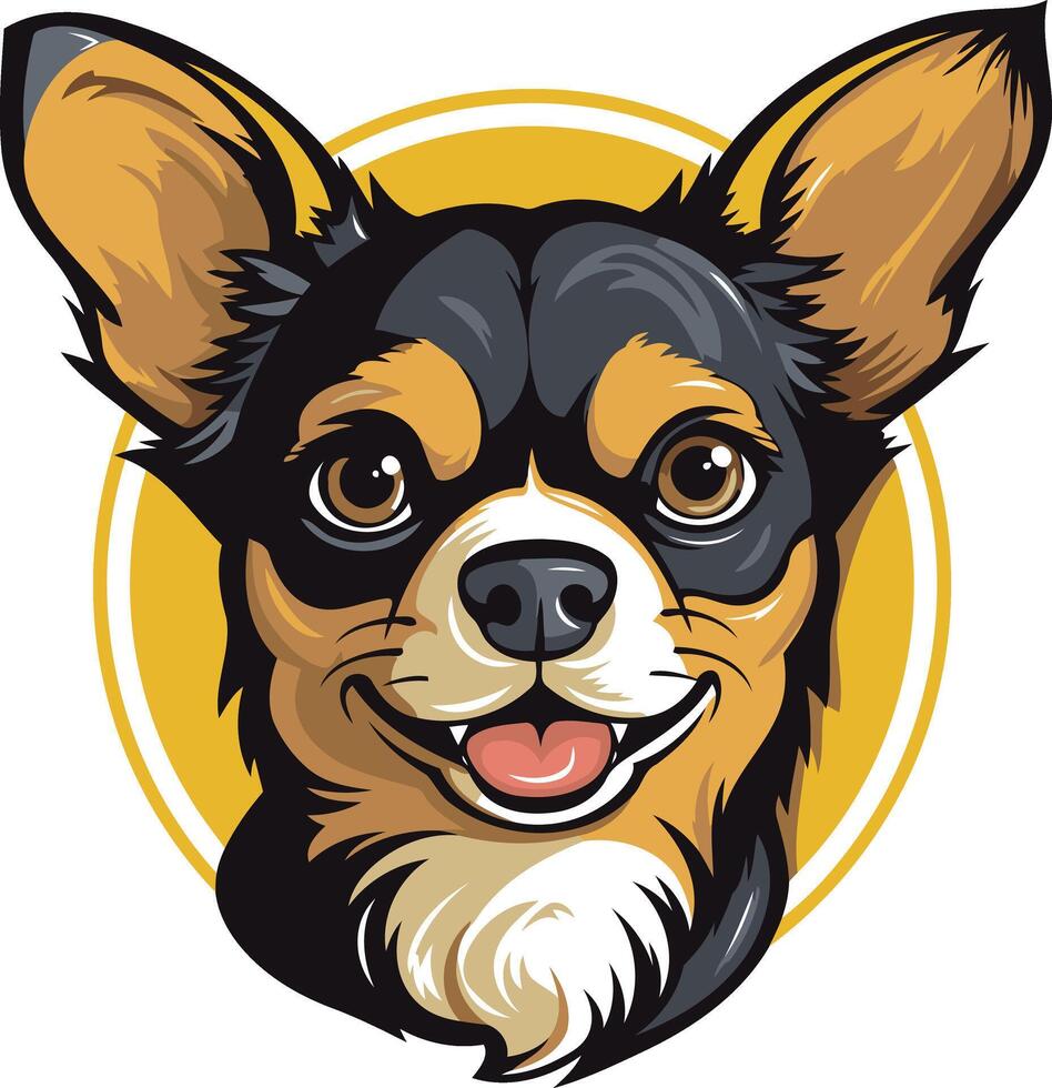 Smiling Chihuahua Portrait in Yellow Circle vector