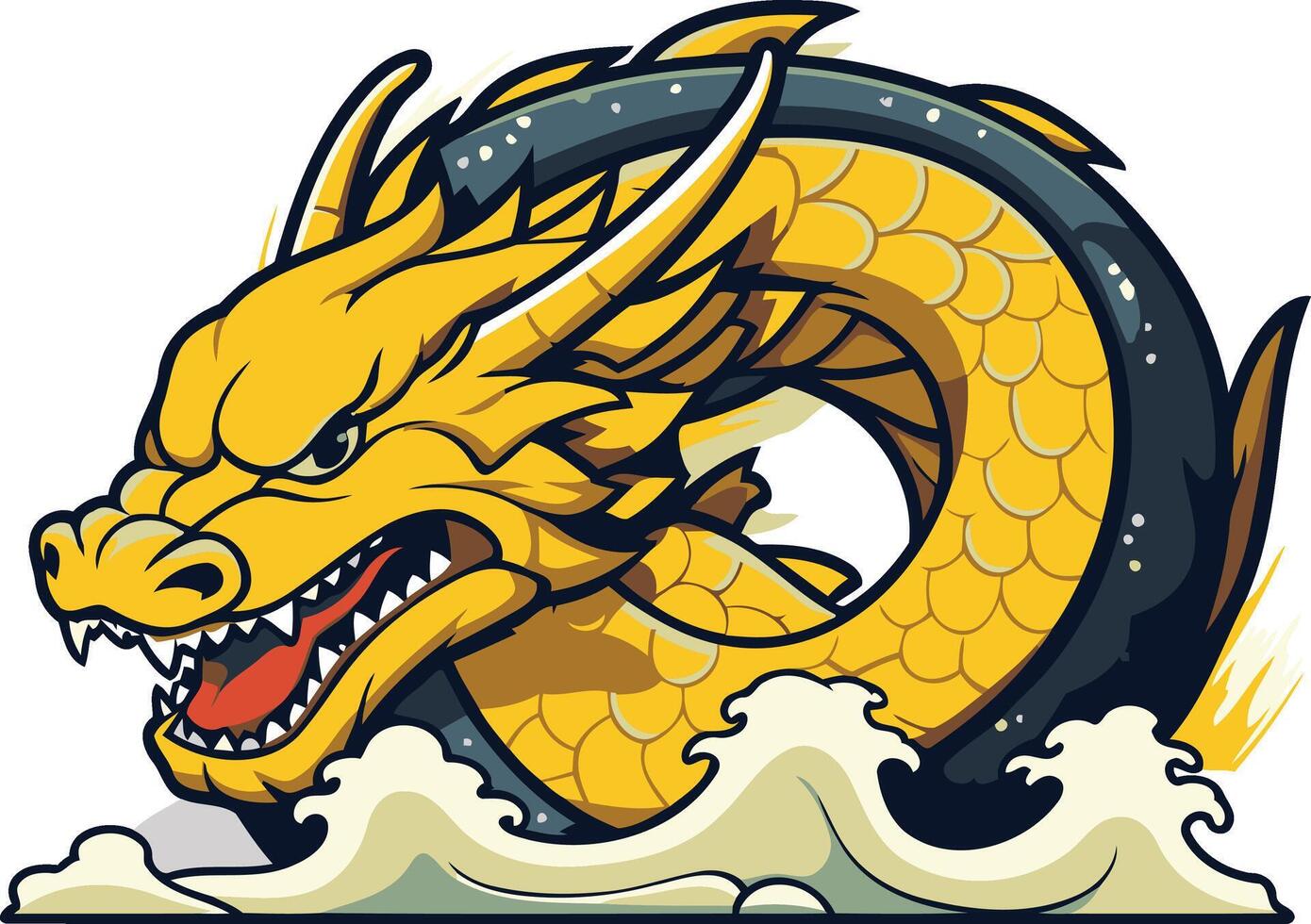 A Fierce Golden Dragon Emerging from the Water vector