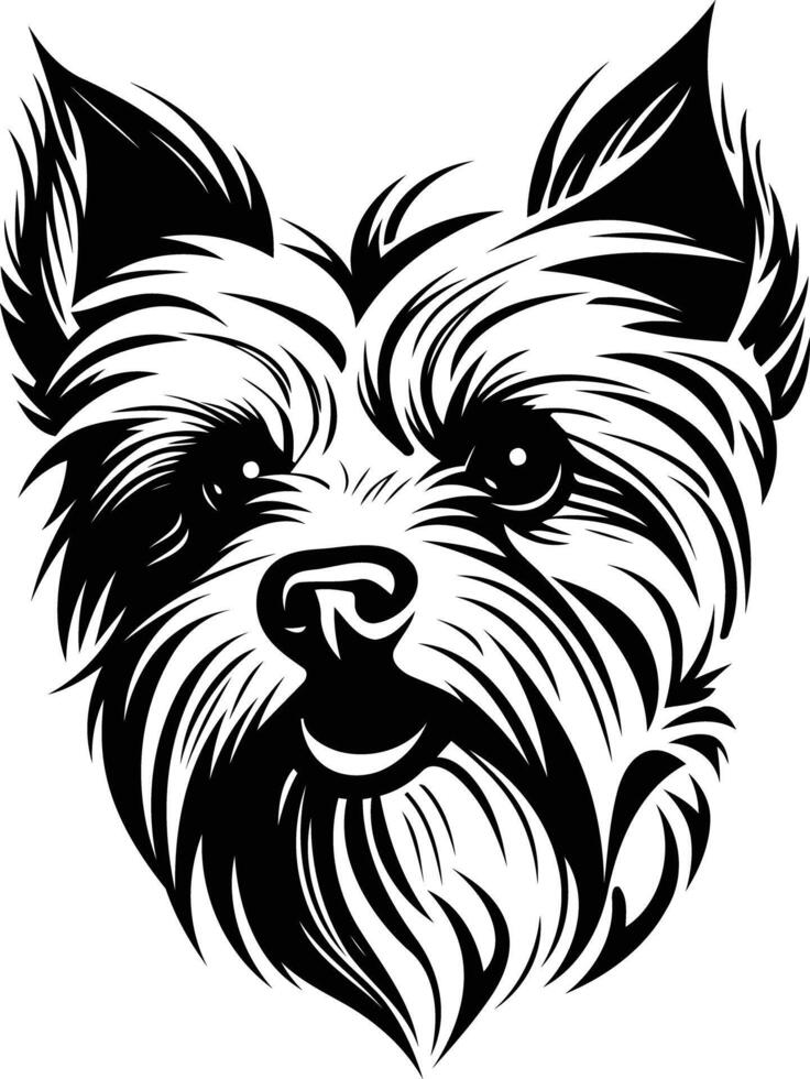 A bold, black and white illustration of a yorkshire terrier's face, perfect for dog lovers, pet owners, and animal enthusiasts vector