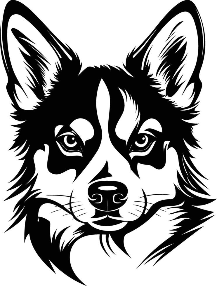 A bold and striking black and white illustration of a husky dog's head vector