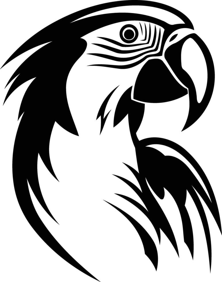 Black and white illustration of a parrot head in a tribal style vector