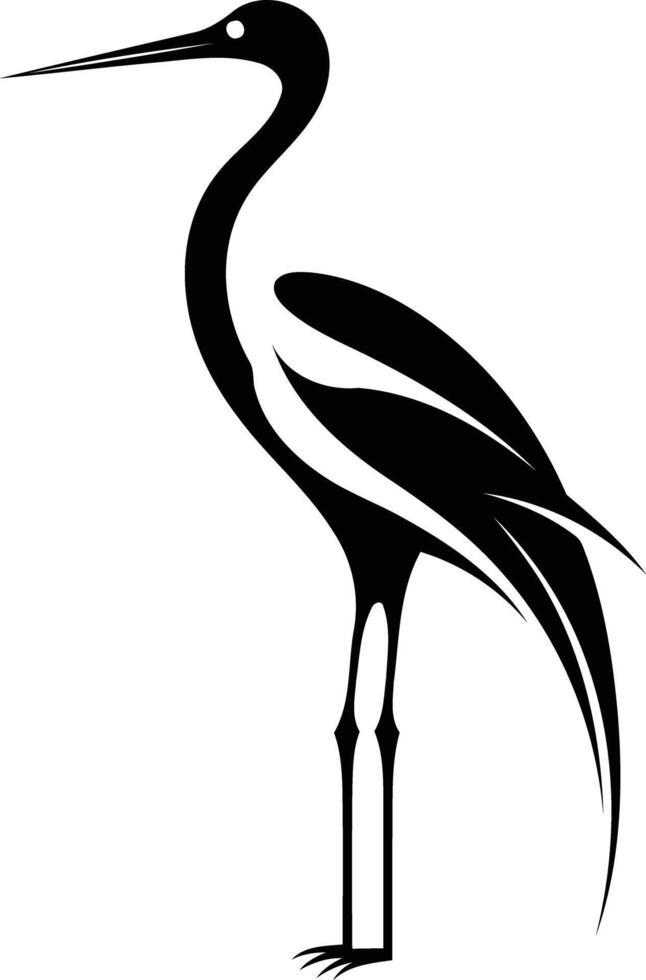 Simple black and white illustration of a crane, perfect for logo, design, or tattoo inspiration vector