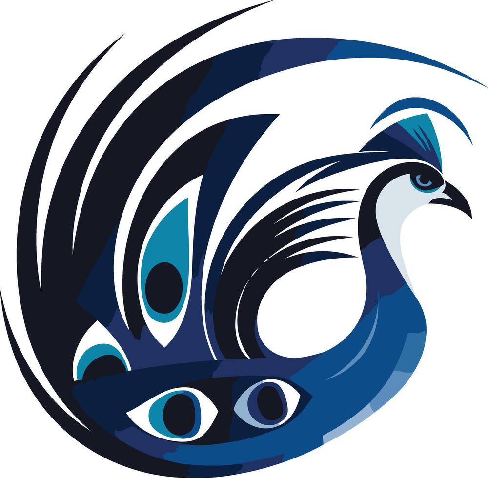 Stylized Peacock in Blue and Black vector
