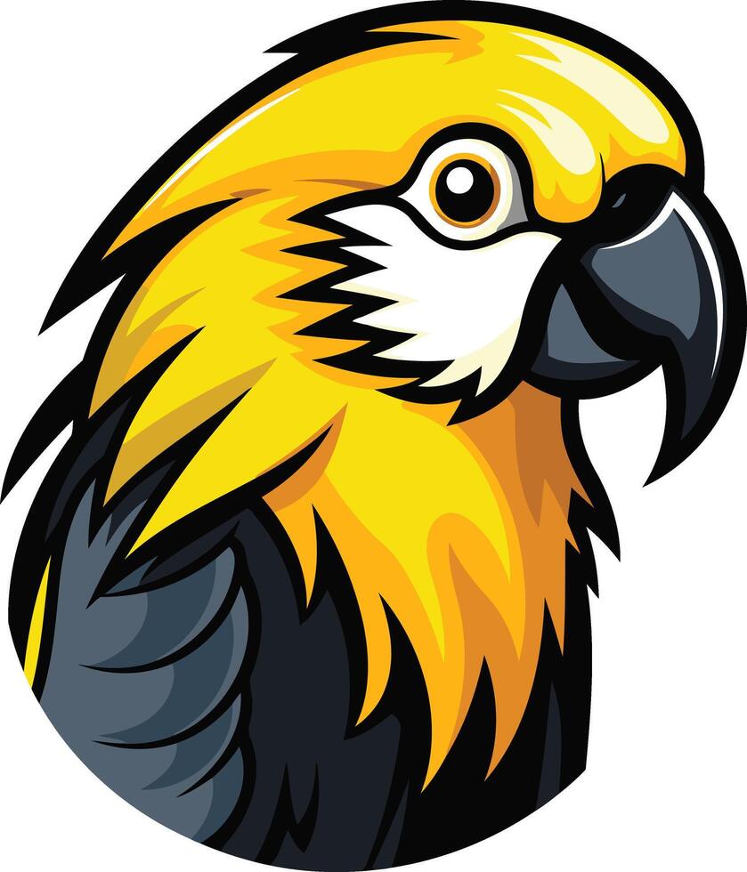 Yellow and Black Parrot Head Illustration vector