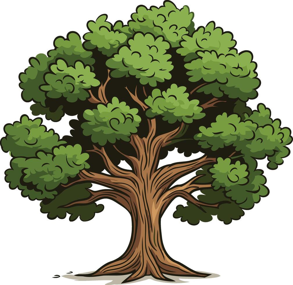 Cartoon Illustration of a Large Oak Tree vector