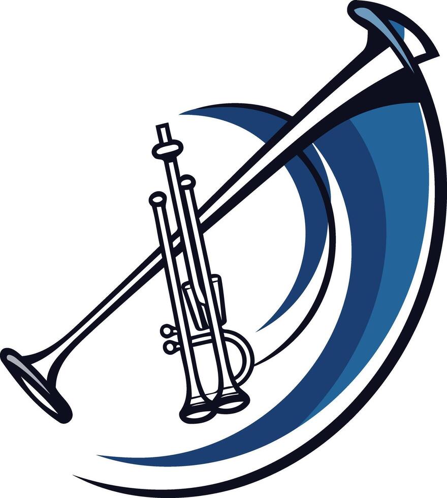 Blue Curved Line with a Trumpet and a Clarinet vector
