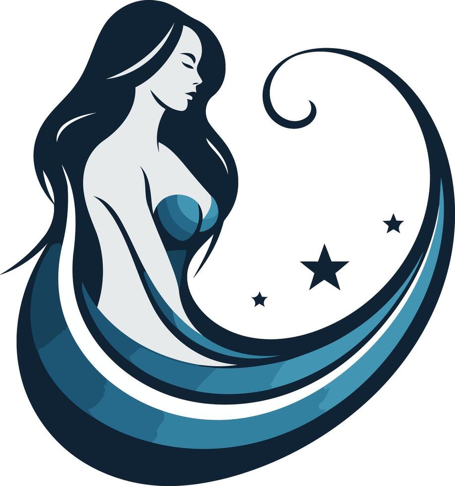 Silhouette of a Woman with Stars and Swirling Lines vector