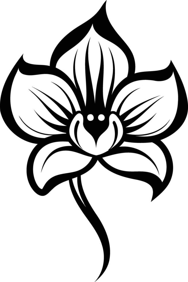 Simple black and white line art illustration of a stylized orchid flower vector
