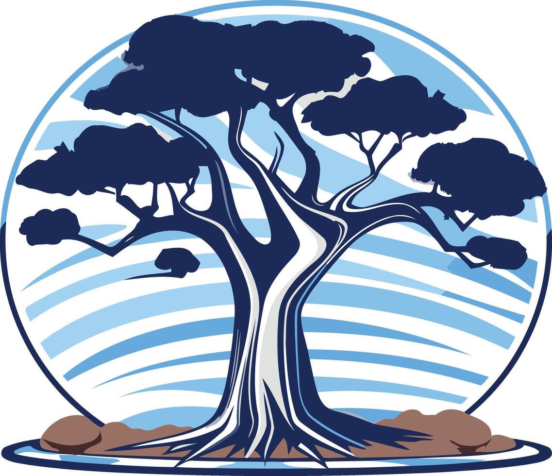 Bonsai Tree Silhouette Against a Blue Circle vector