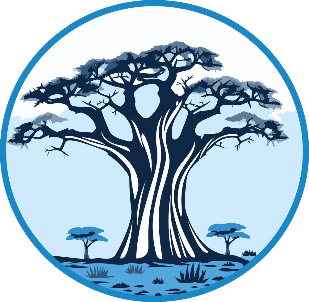 Baobab Tree Illustration in Blue Tones vector
