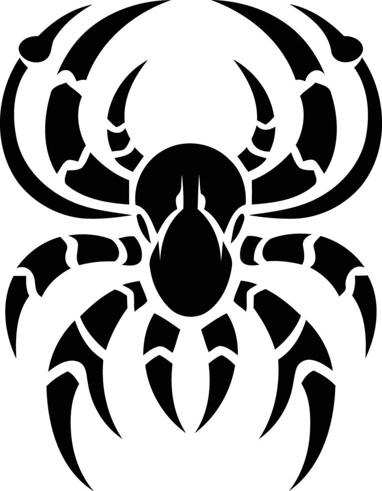 A bold, black tribal spider design, perfect for tattoos, t shirts, or any project needing a strong, edgy aesthetic vector