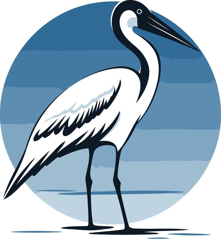 A White Heron Standing on a Blue Background vector