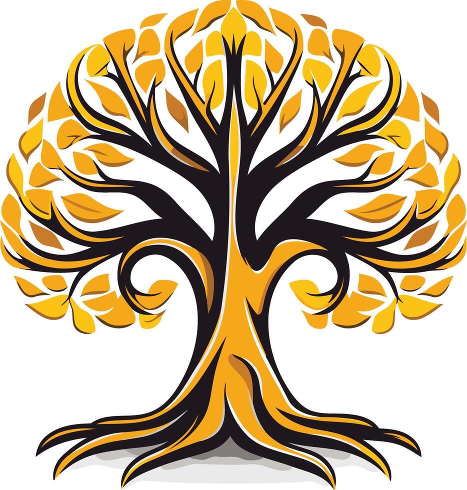 Stylized Tree with Golden Leaves vector