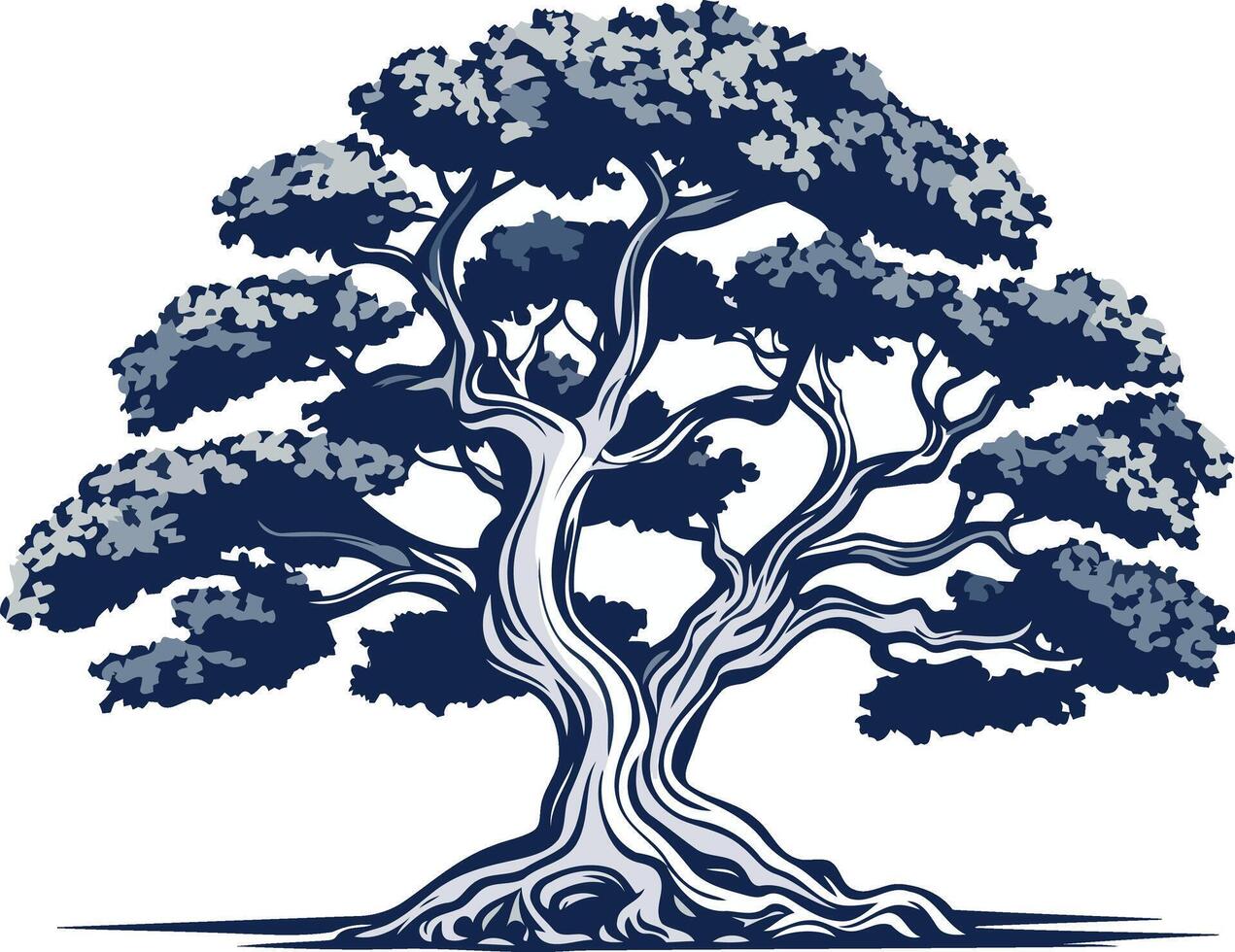 Blue Tinted Illustration of an Ancient Tree vector