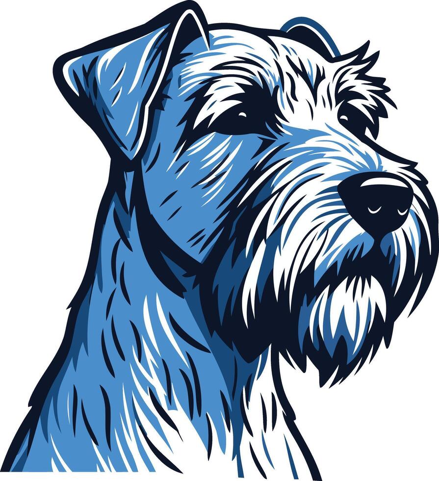 Blue and White Detailed Illustration of a Miniature Schnauzer vector