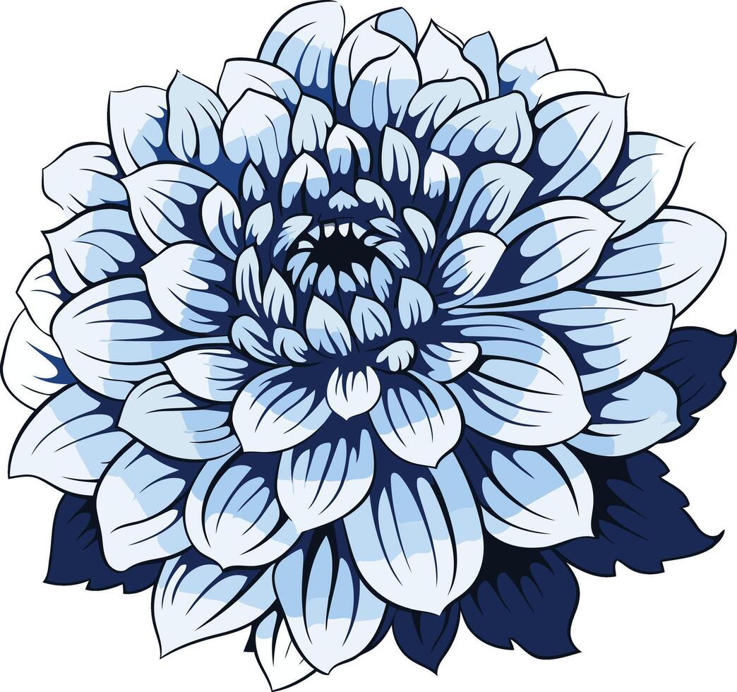 Blue and White Dahlia Flower Illustration vector