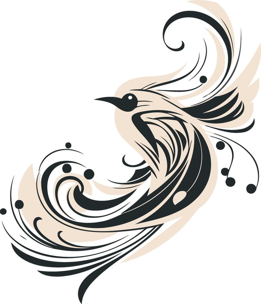 Stylized Bird in Flight Black and Beige Abstract Design vector