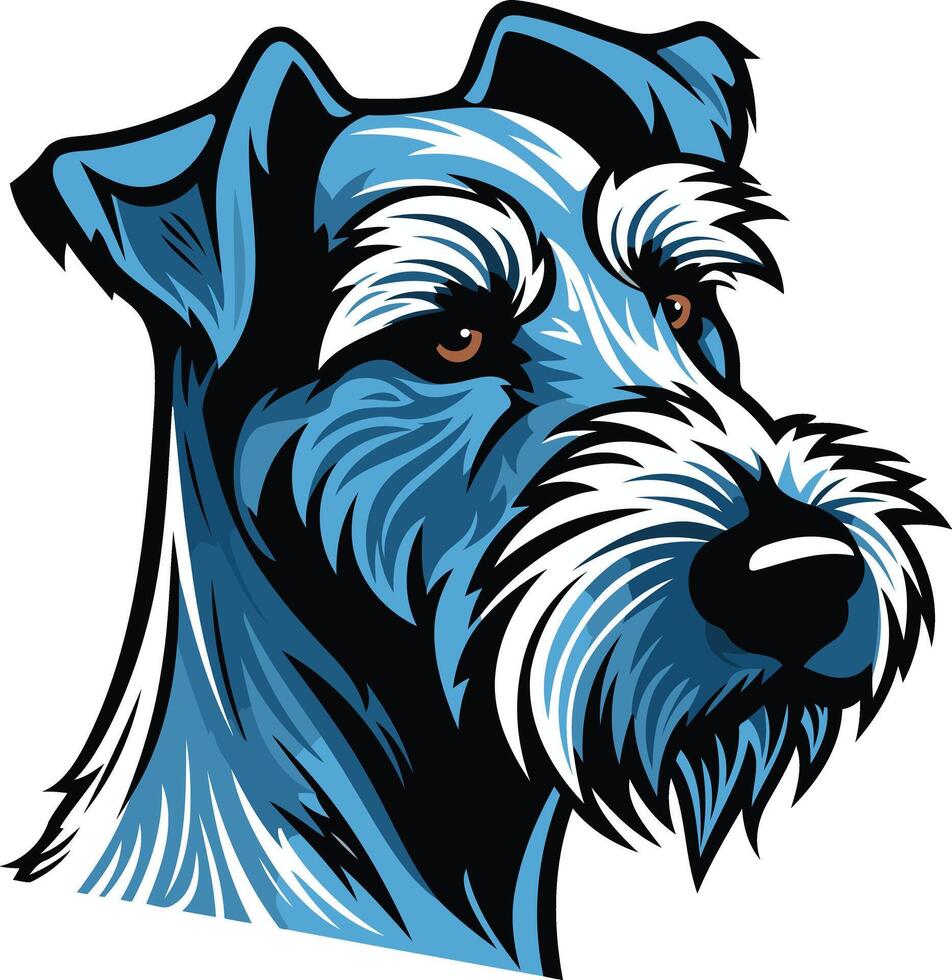 Blue and White Portrait of a Miniature Schnauzer vector