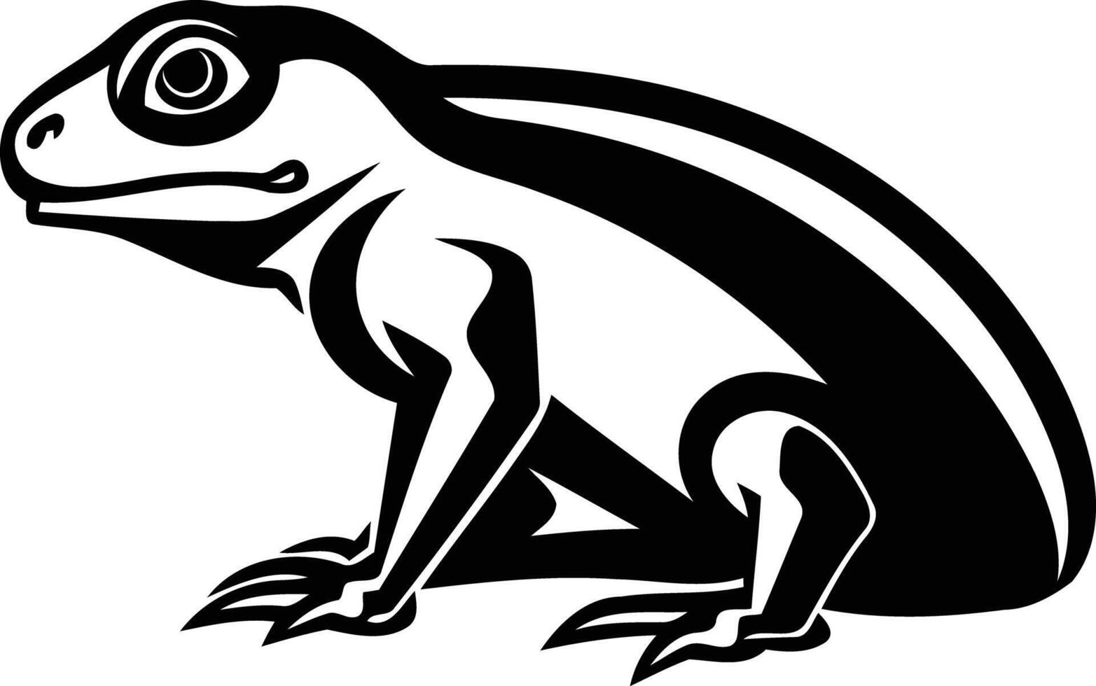 Black and white illustration of a stylized frog, perfect for logos, branding, or design projects vector