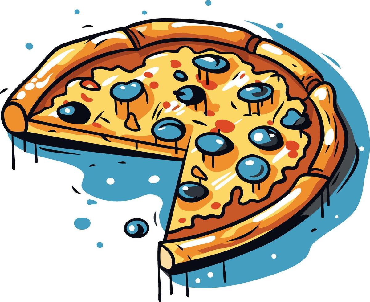 Pizza with Olives and Dripping Cheese vector